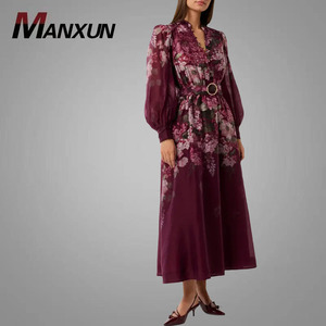 Bán Buôn Dài Tay Áo Nút Phía Trước Maxi <span class=keywords><strong>Dresses</strong></span> Belted V Cổ Đẹp In Phụ Nữ Ăn Mặc Lượn Sóng Ren Phụ Nữ Thanh Lịch <span class=keywords><strong>Dresses</strong></span> - Product Image 1