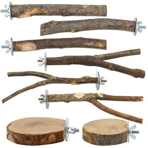 8 piezas de madera natural para pájaros, soporte de madera, tenedor, juguetes colgantes, plataforma de percha de varias ramas, hamaca, columpio, juguete para guacamayos - Product Image 1