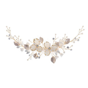 Pinzas para el pelo de boda con flores de resina para niñas al por mayor, pinzas para el pelo nupcial con decoración de perlas y hojas de aleación - Product Image 2