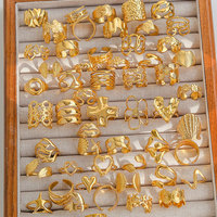 Bagues ouvertes géométriques en acier inoxydable plaqué or 18 carats, hypoallergéniques, motifs feuille, fleur, étoile, ligne, pour femmes