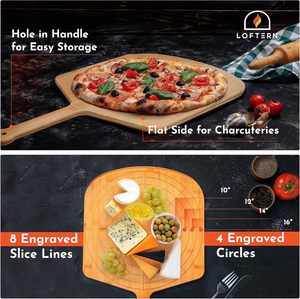 Pala per <span class=keywords><strong>Pizza</strong></span> in Bambù da 16 Pollici con Indicatori di Misurazione, Tagliere Multifunzione Sostenibile <span class=keywords><strong>e</strong></span> Paletta di Servizio per Uso in Cucina - Product Image 6