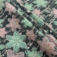Fabricant chinois de tissu en dentelle de tulle brodé de perles 3D, 100% polyester, pour robes de soirée de luxe, chaussures et sacs