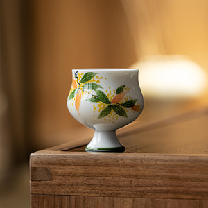 Hand Painted Tall Ceramic <b>Teacup</b> Leaf Pattern Porcelain Kung Fu Tasting Cup For Afternoon Tea Home Use - Product Image 4