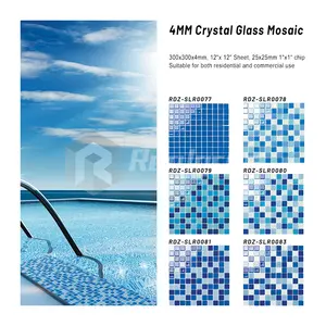 Design Pattern Mixed Blue Square Crystal Glass Mosaic Swimming Pool And Bathroom Decoration Floor Tiles