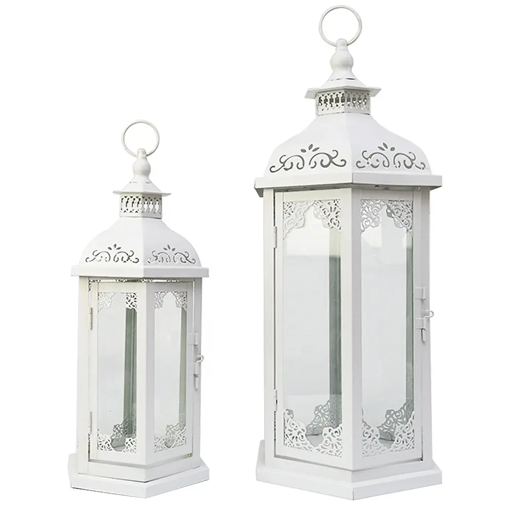 White garden decoration wedding candle moroccan lantern set of 2 metal lantern