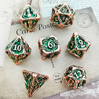 Ensemble de dés en métal DND Rose Copper Green Gleam Vine, 7 pièces, faits à la main, à bords tranchants, polyédriques, pour les jeux de rôle sur table Dungeons & Dragons