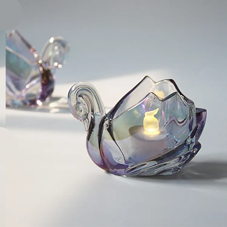 Suporte de vela de vidro colorido, suporte de vela de vidro em forma de cisne