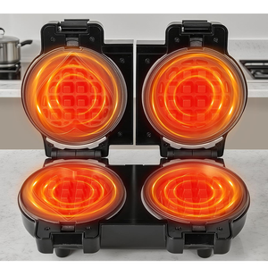 Mini <span class=keywords><strong>gaufrier</strong></span> double 4 en 1 avec 8 assiettes <span class=keywords><strong>amovibles</strong></span>, gaufre en forme de cœur, crêpe, beignet, <span class=keywords><strong>gaufrier</strong></span> de 5 pouces pour enfants, familles - Product Image 4