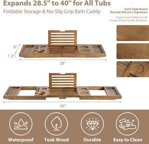 Bandeja moderna para bañera con ancho ajustable, soporte para vino y tableta con soporte para teléfono, soporte para tableta de baño y organizador de bañera de bambú antideslizante - Product Image 4