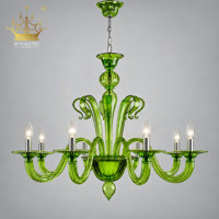 Lustre moderne en verre de Murano vert, lampe suspendue décorative italienne en verre soufflé à la main pour villa et salon