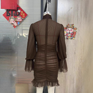 Vestido Corto de Gasa con Cuello en V y Lazo en <span class=keywords><strong>la</strong></span> Cintura Alta para Mujer, Estilo Informal, Color Sólido, Antiestático, Nuevo para el Verano - Product Image 2