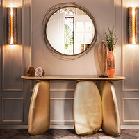 Console moderne de luxe en or entrée couloir salon Villa coin irrégulier ovale portail Console améliorant l'esthétique de