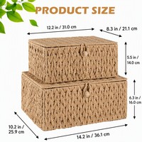 Panier de rangement en osier tressé avec couvercle, fermeture à loquet en bois, empilable, pour salon, écologique, style vintage, vente en gros