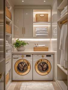 Ensemble de meubles de rangement pour linge intégré de luxe |   Solution de rangement pour lave-linge et sèche-linge pour les maisons modernes |   Enceinte pour lave-linge et sèche-linge - Product Image 3