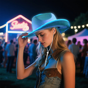 Sombreros de Vaquero y Vaquera con Luces LED de Neón Estilo Western, Accesorios Festivos y Divertidos para Fiestas, Sombreros para Adultos - Product Image 2