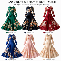 Fabricant de robes midi sur mesure pour femmes, robe d'été à imprimé floral, manches longues, élégante, imprimée, coupe évasée, col rond