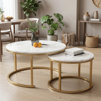 Ensemble de tables basses modernes rondes avec plateau en marbre et structure en MDF pour salon