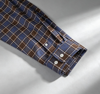 Kemeja Flanel Kotak-kotak Biru Coklat Vintage Lengan Panjang Pria Kancing Depan untuk Sehari-hari Kantor, Bisa Custom Logo