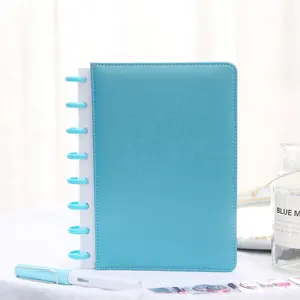 2021 A5 Notebook Loose Leaf Disc Bound Notebook With Pen Simple Blue Office Notebook In Leather Cover