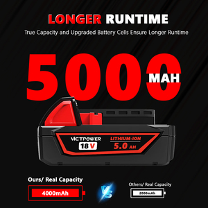 Batterie de remplacement haute performance victpower 18V 5000mAh, ignifuge, antidérapante, double protection, compatible avec les outils Milwaukee M18 - Product Image 2