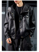 Veste en cuir PU rétro cool noire TT, style motard, avec un toucher haut de gamme pour l'automne