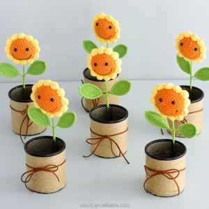 Handmade Knitted Artificial Flowers Pen Container Crochet Sunflower Potted Plant Pen Holder Christmas <b>Easter</b> Valentine'S Day - Product Image 1