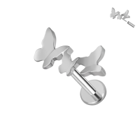 Clou d'oreille sans filetage en Titane G23 plaqué or avec zircon, motifs feuille, papillon, cœur, hélix, tragus, cartilage