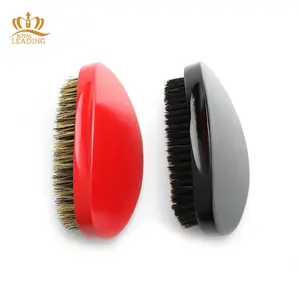 Custom Logo Wooden 360 Wave Brush Curved Handle Boar Bristle Nylon Beard Brush For Men