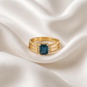 Luxury London Blue Topaz Engagement <b>Ring</b> <b>Emerald</b> Cut Gemstone <b>Ring</b> Handmade 18K Gold Filled Sterling <b>Silver</b> Wedding <b>Ring</b> Gift - Product Image 2
