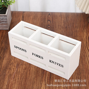 Wooden tableware <b>storage</b> <b>box</b>, <b>kitchen</b> tableware sorting and organizing <b>box</b>, household dining table chopsticks and forks wooden - Product Image 4