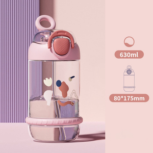 Botella de agua de 450ml/630ml con paredes gruesas, resistente a roturas, con diseño de dibujos animados, para estudiantes, con pajita. - Product Image 5