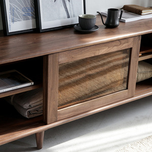 Mueble de TV de madera maciza nórdica Yongwei, color nogal, unidad de almacenamiento multifuncional para apartamentos pequeños - Product Image 3