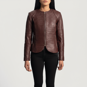 Veste en cuir d'hiver pour femmes de qualité supérieure Tenue décontractée de rue à capuche à la mode avec traitement tricoté Nouveau look à la mode - Product Image 1
