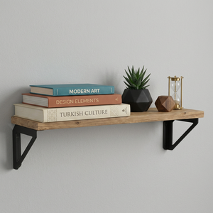 Wall Mounted Shelf Floating Wall Shelf <b>Wooden</b> Wall Shelf <b>Metal</b> <b>Bracket</b> Shelf Rustic Wall Shelf Industrial Wall Shelf - Product Image 4