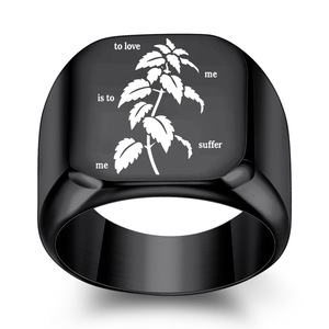 Anillo Cuadrado de Oro de 18 mm con Grabado Láser de Árbol del Amor, Joyería de Moda para Hombre, Regalo - Product Image 4
