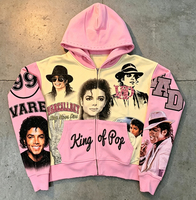Sweat à capuche zippé unisexe surdimensionné en coton épais 100% avec imprimé graphique vintage en strass et impression DTG vintage personnalisée
