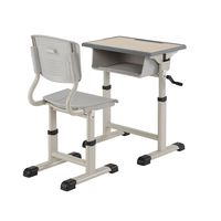 Ensemble bureau et chaise d'école réglables à manivelle, table d'étude avec dossier en maille respirante, mobilier ergonomique pour salle de classe