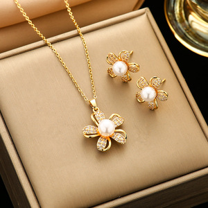 2026 New Fashion Luxury <b>Necklace</b> Earrings/<b>ring</b> High Quality Zirconia Gold Plated Stainless Steel Jewelry Set for Women - Product Image 4