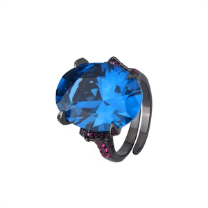High Quality Jewelry Eco-friendly Copper Black Gold Plated 15*20MM Rose Cut Cubic Zirconia Big Gemstone <b>Rings</b> for Statement - Product Image 1
