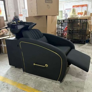Nuevo Mueble de Salón de Belleza Negro, Silla de Peluquería Negra y Dorada con Lavabo - Product Image 3