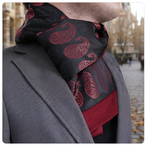 Exve Exclusive Elegant Black and Red Jacquard Woven Double-Sided <b>Scarf</b> with Shawl Pattern Knitted Accessory AE3480 - Product Image 3