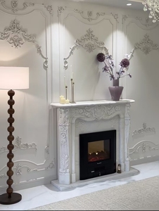 Indoor classico francese di lusso intagliato in marmo di natale camino Surround <span class=keywords><strong>scultura</strong></span> con fantasia moderna curva bianca Design - Product Image 2