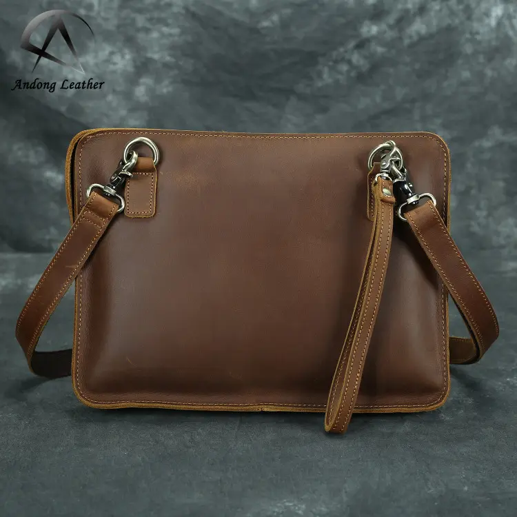 Andong Crazy Horse Leather Shoulder Bag Men Handmade Cowhide Envelope Sling Bag Retro Messenger Ipad Bags Business