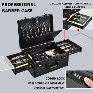 Professional Barber <b>Briefcase</b> with 2 Sliding Trays 6 Clipper Storage Slots Hard Shell Organizer for Salon & Mobile Hair Stylists - Product Image 2