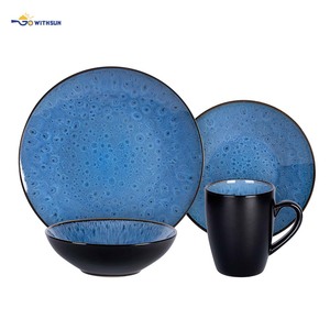 Service <span class=keywords><strong>de</strong></span> table en céramique <span class=keywords><strong>de</strong></span> style américain en grès <span class=keywords><strong>de</strong></span> 16 pièces, émail réactif, assiette, bol, tasse, usage domestique, jetable, résistant à la chaleur - Product Image 4