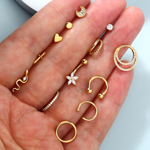 Piercing hélicoïdal en <span class=keywords><strong>or</strong></span> massif 14 carats styles multiples 20g cerceaux stud forme de serpent piercing nez oreille anneaux lèvre piercing pour les femmes - Product Image 2