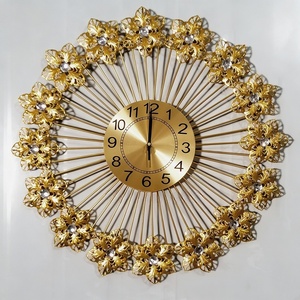 Gold <b>Flower</b> Metal <b>Wall</b> Clock Quartz Analog Round Hanging Clock Silent Battery Powered Living Room <b>Decor</b> - Product Image 3