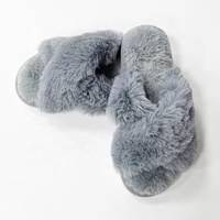 Tongs en peluche pour femmes, pantoufles confortables de loisirs, pantoufles de luxe à brides croisées, pantoufles de lit en fourrure pour femmes