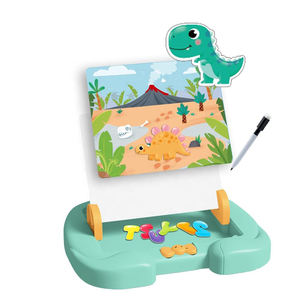 Многофункциональная мини-доска для рисования 3-в-1 Монтессори: развивающая игрушка-пазл, доска для рисования и мольберт с мультяшным динозавром для детей - Product Image 3