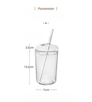 Tasse en verre à haute teneur en borosilicate jus boisson café Simple tasse à eau Ins graisse tasse avec couvercle et paille